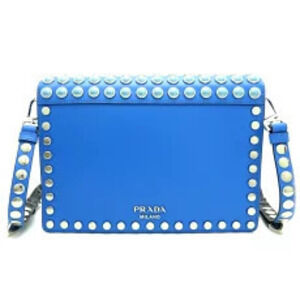 Prada Calf Blue MAREA Flower Studded Shoulder Bag Electra Floral Pattern